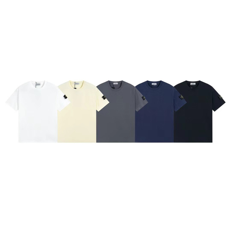 Stoneisdrey Stone Island Classic Solid Color Badge Round Neck Short-Sleeve T-Shirt Unisex Couple Style