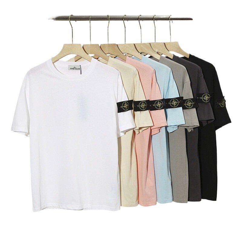 Stoneisdrey Stone Island Short-Sleeve T-Shirt with Badge Logo, Loose Round-Neck Couple's Base Shirt, Pure