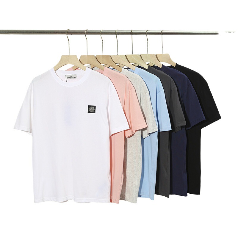 Stoneisdrey Stone Island Suitable Short-Sleeve Crew Neck Small Logo Classic Solid Color Embroidered Ius Style T-Shirt for Men and Women