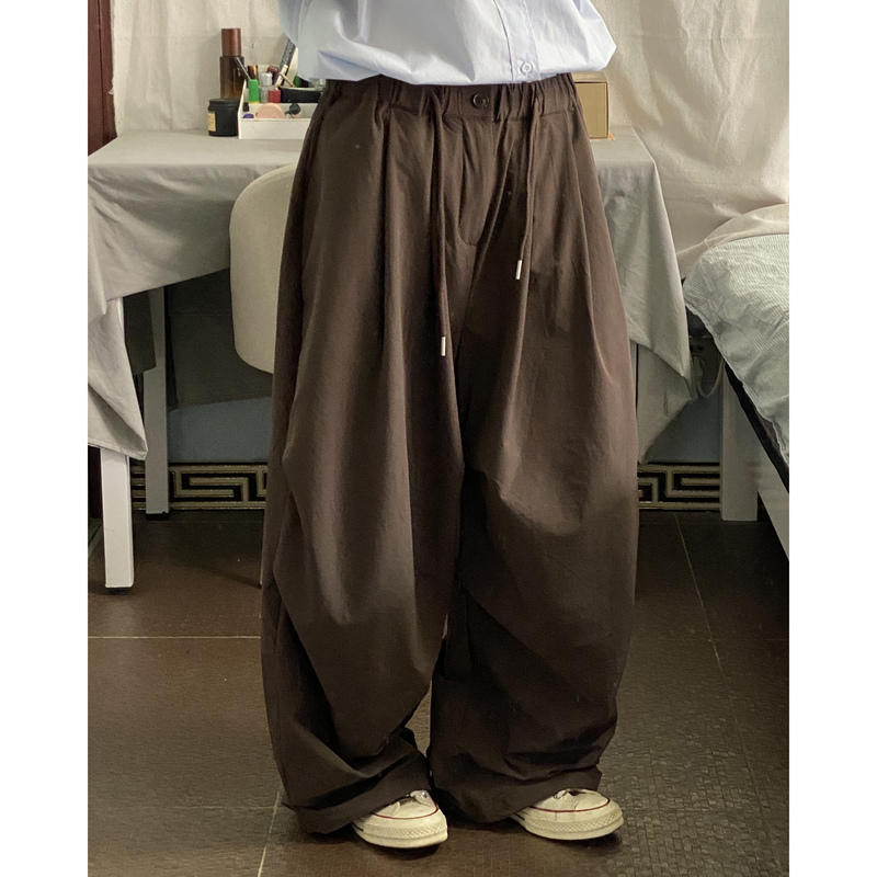 Secondary Japanese Style Spring and Autumn Loose Casual Versatile Wide-Leg Pants Unisex Silhouette Pleated Wide-Leg Long Pants