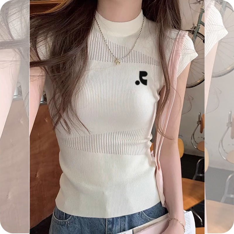 [Buy from Korea] Restandrecreation Korean Style Spicy Girl Ice-Feel Round Neck Knitted Short-Sleeve T-Shirt Top for Women