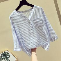 Stripe Elegant Blouses Women Fashion V-neck Button Womens S