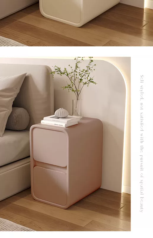 Bàn cạnh giường ngủ nhỏ hiện đại tối giản tủ cực hẹp kem kiểu bàn cạnh giường ngủ mini kệ đựng đồ bên bàn thành đầu giường giường tủ kéo