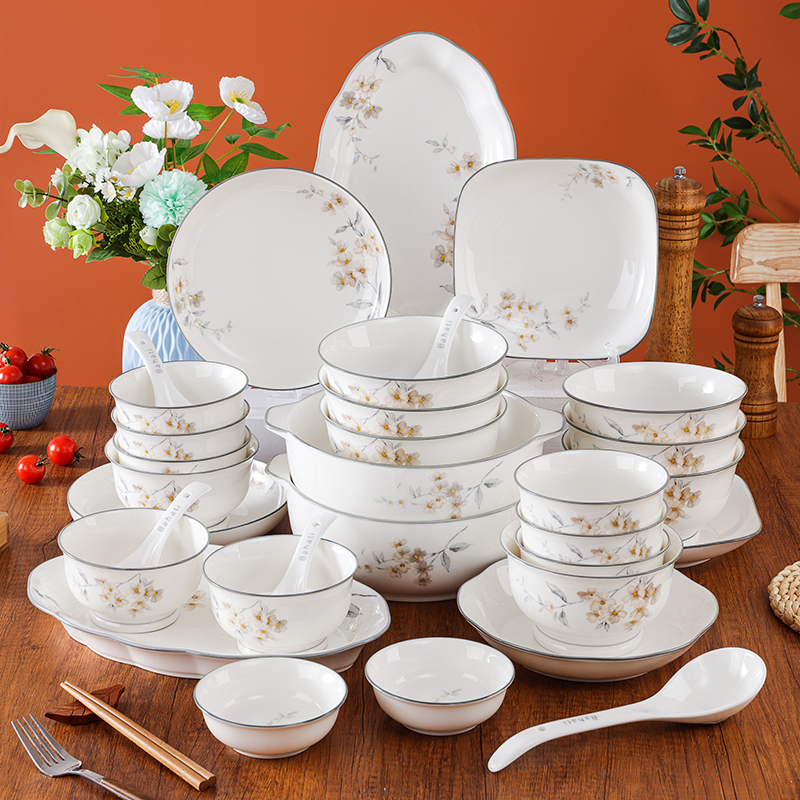 Dishes, Household Ceramic Bowls and Plates, Tableware, Songchang Light Luxury Chinese Style Set, New Model, Housewarming Gift, Microwaveable Tableware
