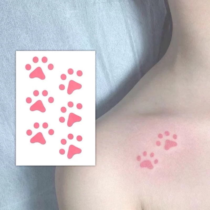 Sweet Girl Collarbone Sexy Hot Girl Waterproof Washable Arm Tattoo Sticker with Cute Cartoon Kitten Paw Design for Girls
