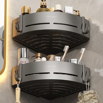 Gun gray bathroom triangular storage rack without punching shower room bathroom corner triangle basket toilet wall-mounted storage rack