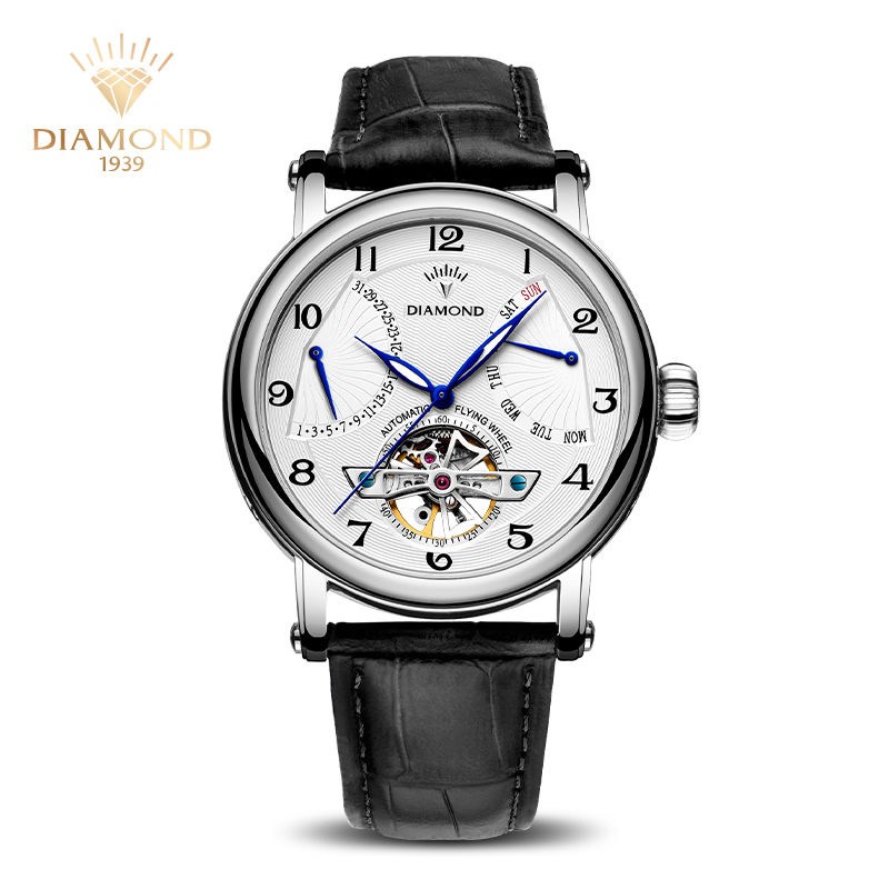 Shanghai Diamond Watch Men's Skeleton Flywheel Automatic Mechanical Watch Calendar Week 3302 Multifunctional Men's Watch