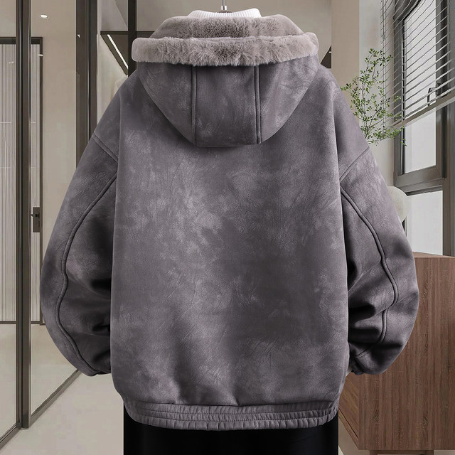 Fleece-Lined Thickened Men's Winter Jacket, American Retro Hooded Jacket for Men and Teenagers, Casual Warm Winter Parka