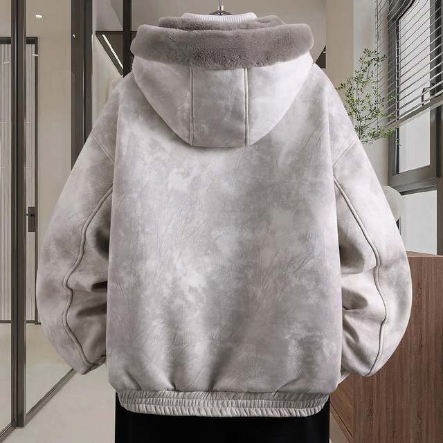 Fleece-Lined Thickened Men's Winter Jacket, American Retro Hooded Jacket for Men and Teenagers, Casual Warm Winter Parka