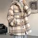 Plaid Woolen Jacket for Men, Autumn and Winter, Fleece-Lined and Thickened, Hooded Lamb Wool Jacket, Men's Casual Cotton Coat in a Chanel Style