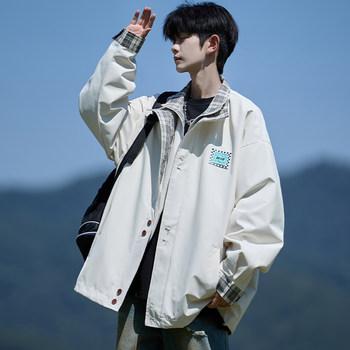 Plaid Patchwork Fake Two-Piece Jacket for Men, Spring and Autumn Style, Trendy Casual Design, Stylish Lapel Coat for Men