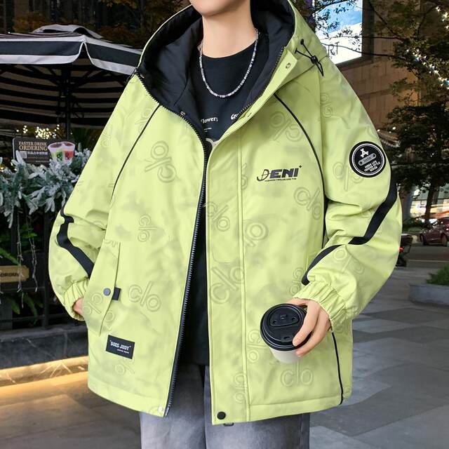 Plush Warm Jacket Men's Autumn and Winter American Tie-Dye Hooded Jacket Men's Workwear Style Loose Functional Jacket