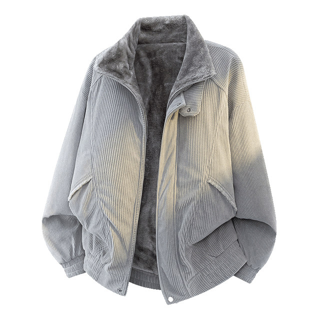 Corduroy lapel jacket men's winter trendy brand plus velvet warm casual jacket men's simple workwear cold protection jacket