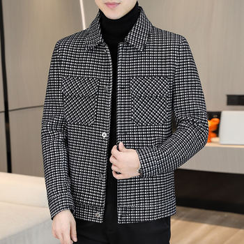 2024 Autumn and Winter Golden Mink Velvet Men's Woolen Coat Woolen Jacket Teenage Students Thickened Clothes Cardigan