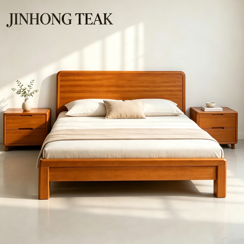 Myanmar Wawei Teak Solid Wood Bed for Villa, Large Flat Floor Home Use, 1.8m Double Wedding Beds for Master Bedroom, Extra Thick Heavy-Duty Bed