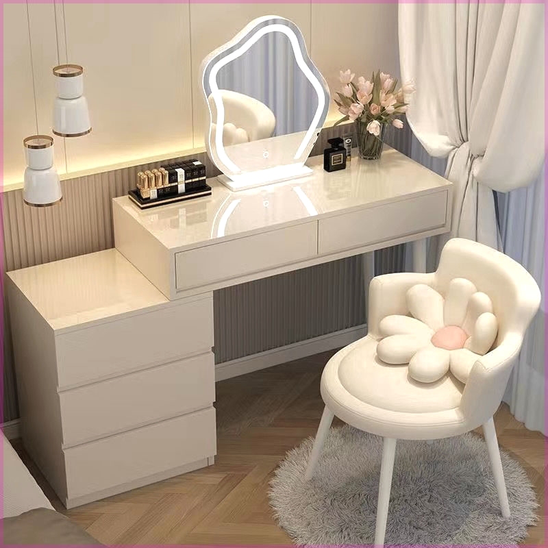 Cream-Colored Dressing Table Makeup Desk, Trendy Bedroom, Modern Minimalist Light Luxury, Small Apartment Storage Cabinet, Integrated and Extendable Cream-Colored Dressing Table Makeup Desk, Trendy Bedroom, Modern Minimalist Light Luxury, Small Apartment Storage Cabinet, Integrated and Extendable