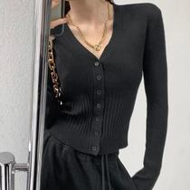 Rimocy Womens V Neck Cropped Cardigan Korean Stye Single Br