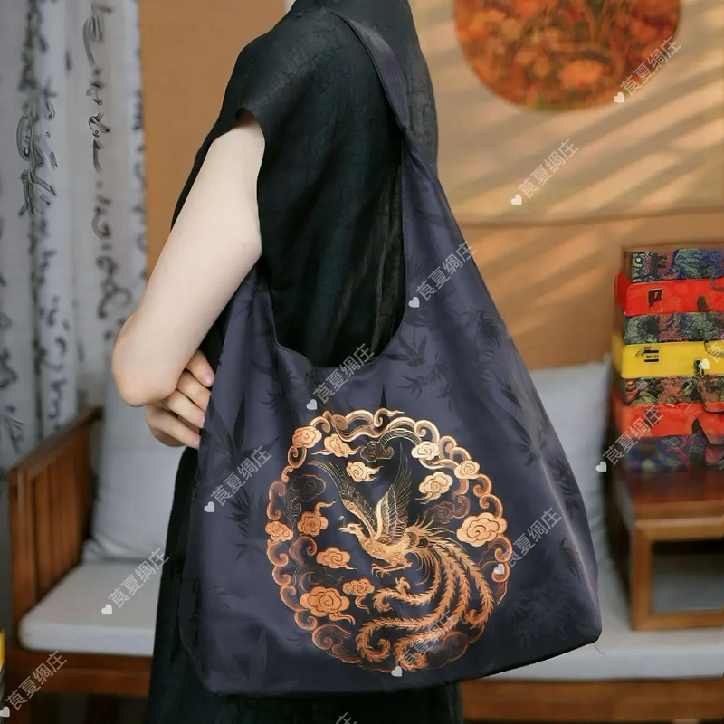 2025 New Chinese Style National Trend Xiangyun Floral Pattern Women's Large Bag Design Handmade Bag Single Shoulder Vintage Large Capacity Bag