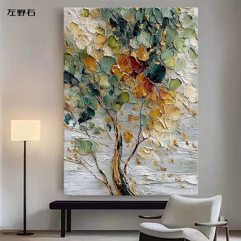 Tree of Life Thick Texture Pure Hand-Painted Oil Painting Modern Living Room Decorative Painting Abstract Entrance Art Sofa Background Hanging Painting