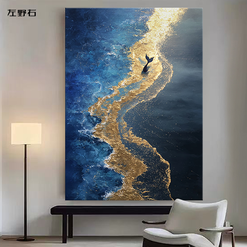 Golden Wave》Italian-Style Light Luxury Living Room Pure Hand-Painted Oil Painting with Gold Foil Decoration, High-End Corridor Hanging Painting Golden Wave》Italian-Style Light Luxury Living Room Pure Hand-Painted Oil Painting with Gold Foil Decoration, High-End Corridor Hanging Painting