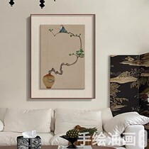 New Chinese-style fisherman living room decoration painting hand-painted oil painting potted plant fishing Zen tea room study porch hanging painting