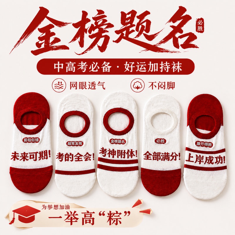 Top-Ranking Socks for Boys and Girls, Perfect for Spring and Summer Exams, Guaranteed Success in Every Test, Invisible Boat Socks, Sweat-Absorbent and Breathable