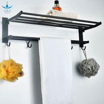 Zhuoyi space aluminum double-layer folding movable towel rack bathroom towel rack bathroom storage rack without punching