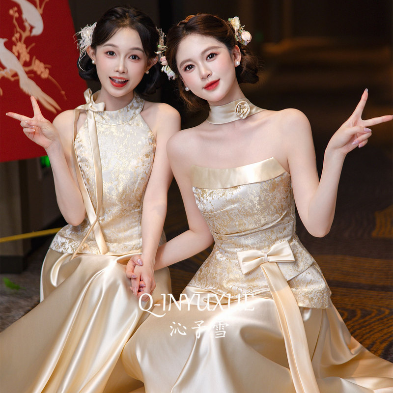 New Chinese-Style Bridesmaid Dresses 2026 New Model Wedding Stunning High-End Champagne Color Sister Dresses Women's High-End Niche New Chinese-Style Bridesmaid Dresses 2026 New Model Wedding Stunning High-End Champagne Color Sister Dresses Women's High-End Niche