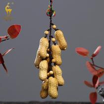 Yellow Poplar Wood Carving Car Pendant Wedding Supplies Wood Peanuts Pendant handicraft handlebar pieces of art
