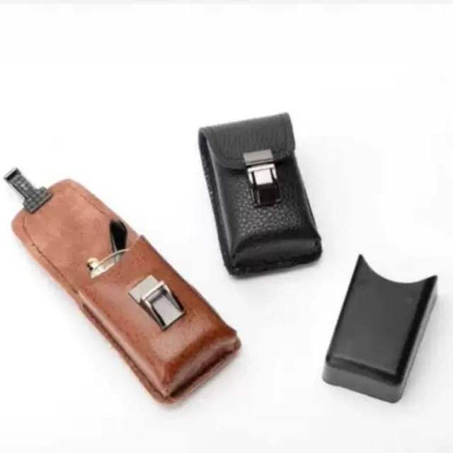 First-Layer Cowhide Leather Folding Reading Glasses Case, Pressure-Resistant, Can Be Worn on a Belt, Can Be Hung on a Waist Bag, Men's Leather Case, Portable