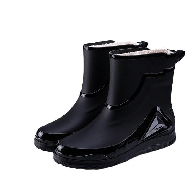 Men's Rain Boots with Cuffs, New Waterproof Shoes, Outdoor Water Boots, Kitchen Non-Slip Work Rubber Shoes, Fleece-Lined Cotton Warm Rain Boots
