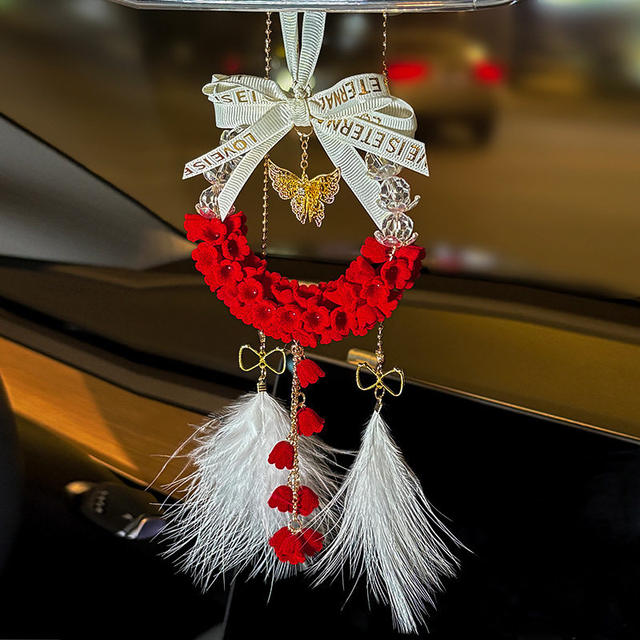 2025 New Lily of the Valley Flower Pendant with Flocking Technology, Car Butterfly Hanging Ornament, Car Rearview Mirror Decoration