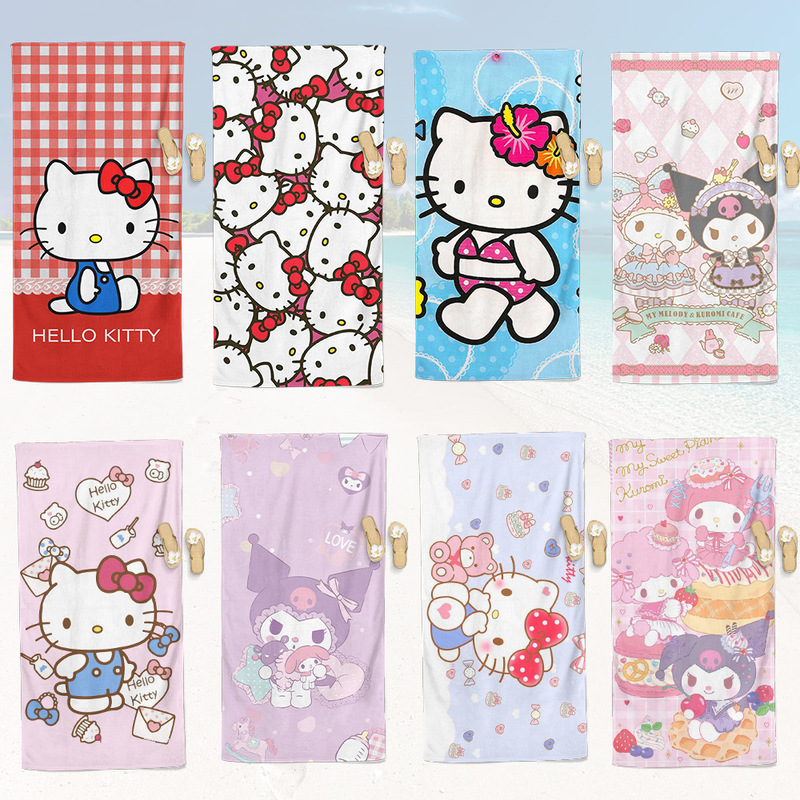 Hello Kitty Cartoon Bath Towel, Cute and Girly, Absorbent Towel, Multiple Designs Available, Printed Microfiber