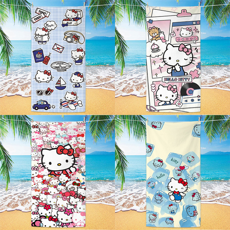 Hello Kitty Cartoon Bath Towel Summer Beach Towel Absorbent Quick-Drying Swimming Bath Towel Travel Ultra-Fine Towel