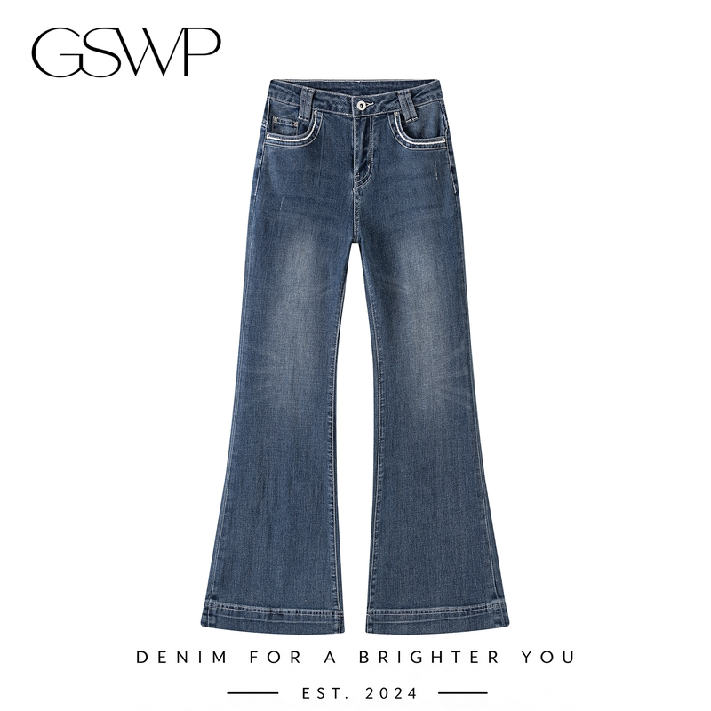 Gswp Autumn American Retro Flared Jeans for Women, Slim Fit, Versatile, Slimming, Low Waist, Flared Pants, Long Pants, Supermodel Pants Gswp Autumn American Retro Flared Jeans for Women, Slim Fit, Versatile, Slimming, Low Waist, Flared Pants, Long Pants, Supermodel Pants