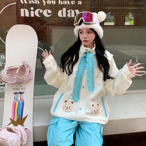 Changbai Mountain West Slope Ski Wear Internet Celebrity Check-in Bear Blue and White Style Windproof and Waterproof Suit S M L