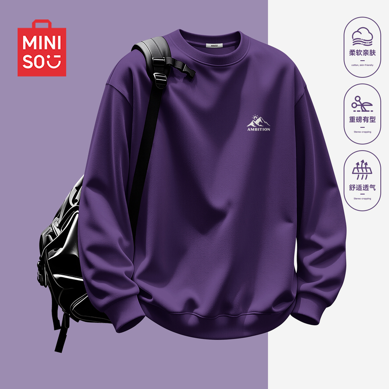 MINISO Round Neck Sweatshirt for Men, Autumn Purple Street Style, High-End Pullover, Heavy Jacket Y MINISO Round Neck Sweatshirt for Men, Autumn Purple Street Style, High-End Pullover, Heavy Jacket Y