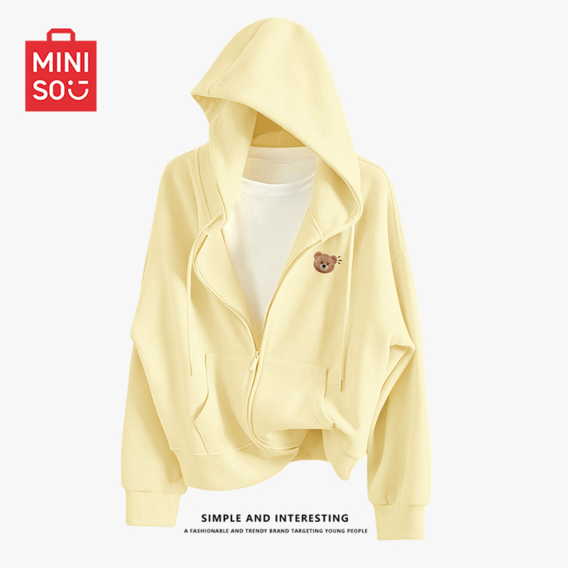 Miniso Brand Women's Jacket Autumn 2026 New Yellow Top Hooded Cardigan Petite Very Stylish Sweatshirt D