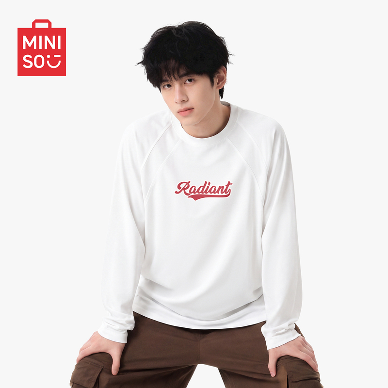 Miniso Pure Cotton Long-Sleeve Men's Autumn American Style ins White T-Shirt High-Quality Deconstructed Base Shirt a Miniso Pure Cotton Long-Sleeve Men's Autumn American Style ins White T-Shirt High-Quality Deconstructed Base Shirt a