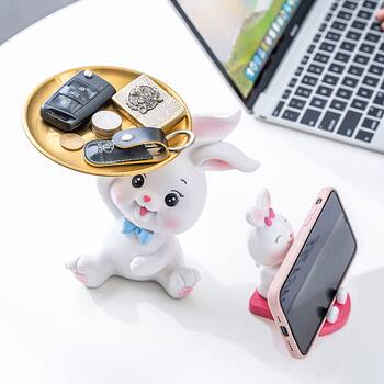 Creative light luxury cute rabbit tray ornaments porch key storage home living room desktop office decorations