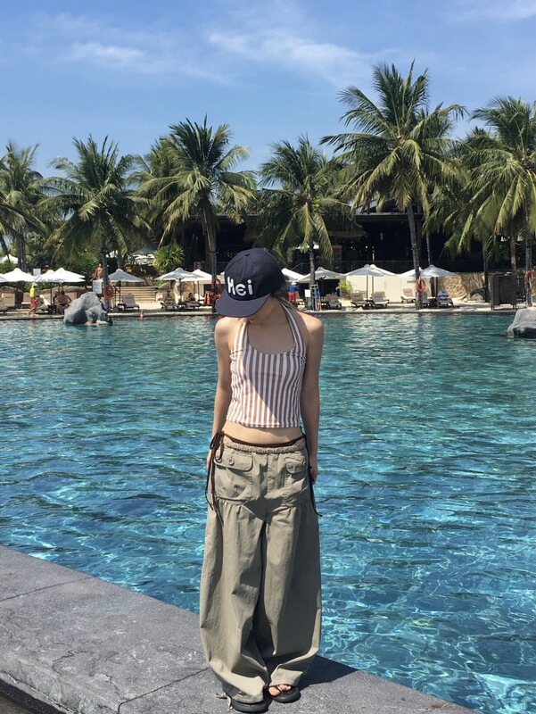 Sakura Korean Goods ~ Same Style as Coyseio26Ss, Pleated Wide-Leg Pants with Pockets, Korean Style Elastic Waist Versatile Long Pants