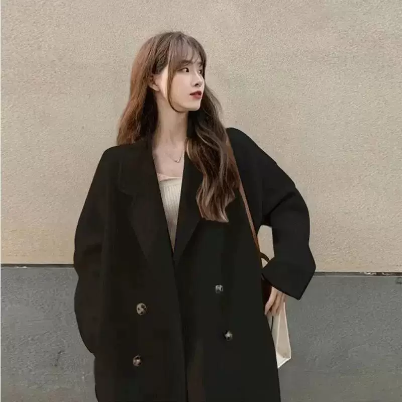 Демисезонное шерстяное пальто, жакет, длинное пальто-т trench coat, корейский стиль, для подростков, стиль высокого качества, mid-length