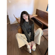 American retro short long-sleeved knitted cardigan jacket for women spring and autumn single-breasted round neck twist sweater soft waxy top