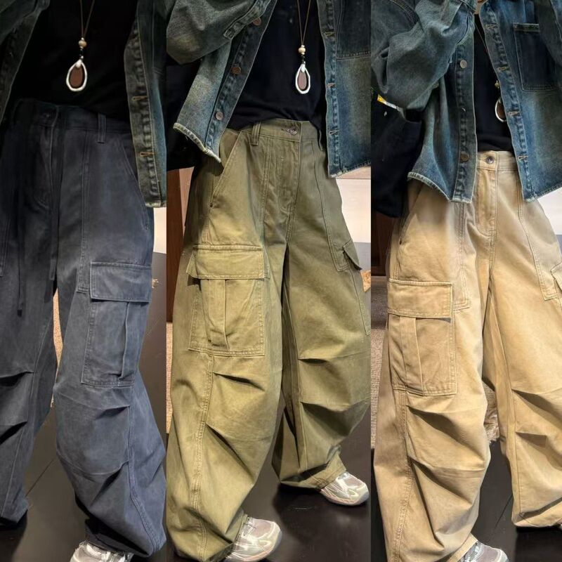 Xmm[100 Washed Cotton Cargo Pants] American Retro Fashion Versatile Loose Casual Cargo Pants 267601-1