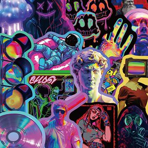 100 Laser Cyberpunk Stickers with a Sense of Technology, Colorful, Psychedelic, Abstract, Personalized, for Journals, Phone Cases, Laptops, Tablets, Decorative Waterproof Stickers, DIY