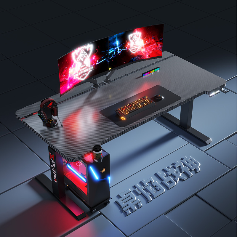Solid Wood Electric Lift Table Desktop Computer Desk Home Office Desk Gaming Desk Can Be Equipped with Robotic Arm Carbon Fiber Color