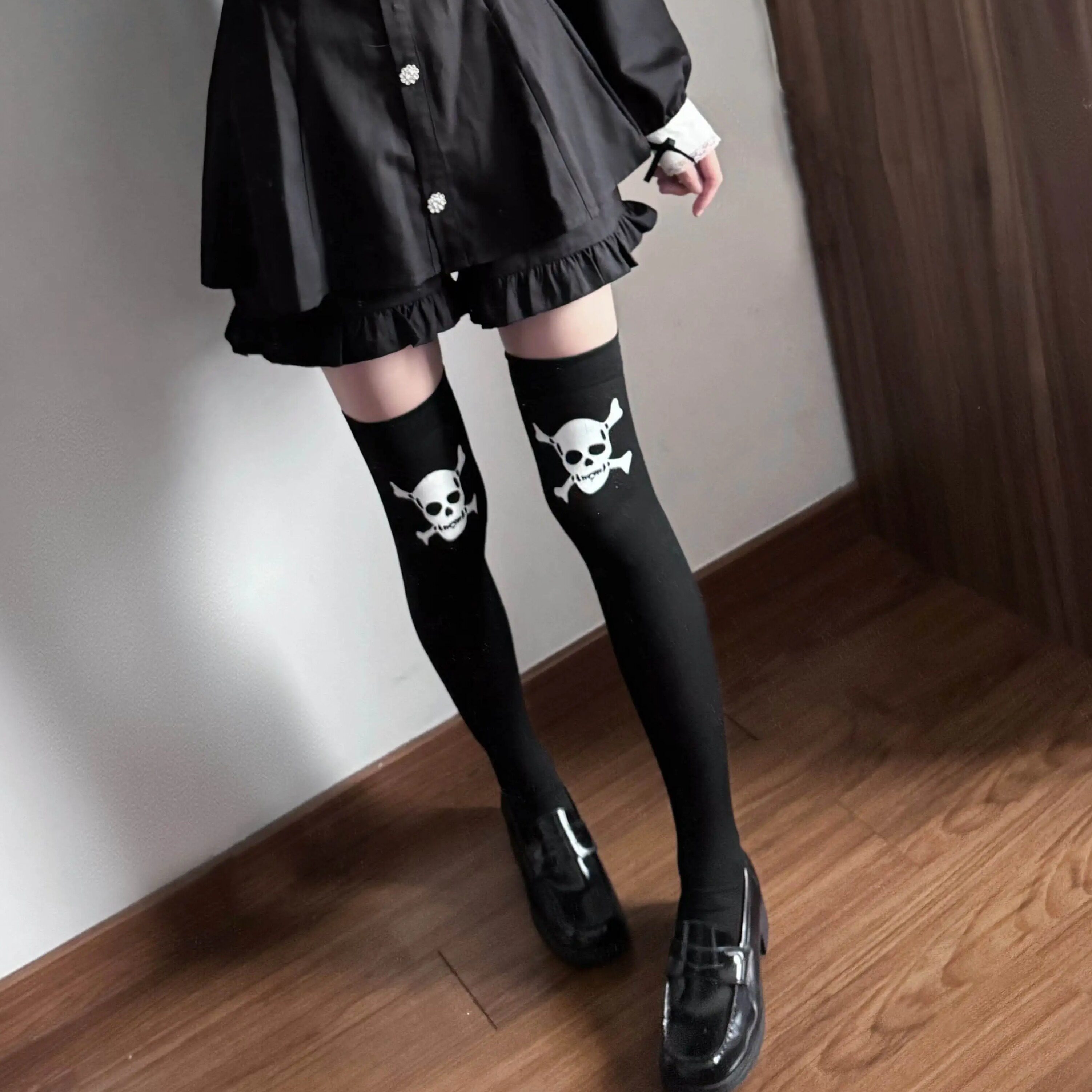 Sweetheart Abi - Undead Skull Over-the-Knee Socks Subculture Punk Dark Style Long Stockings Punk Stockings Halloween Socks