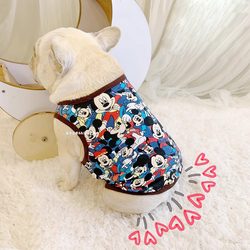 French Bulldog Clothes Spring and Summer Style Dog Vest Dog Clothes Cotton Cartoon Pug Dog Clothes Cute Pet Standard Size Wearable Trendy