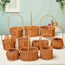 Rattan hand-woven flower basket hand-woven basket with artificial flowers dried flowers picnic flower basket best friend’s birthday gift basket