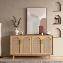 Nordic rattan solid wood sideboard living room tea cabinet entrance cabinet modern simple storage cabinet light luxury storage side cabinet